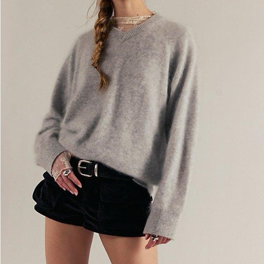 Free People Best V-Neck Brushed Cashmere Sweater